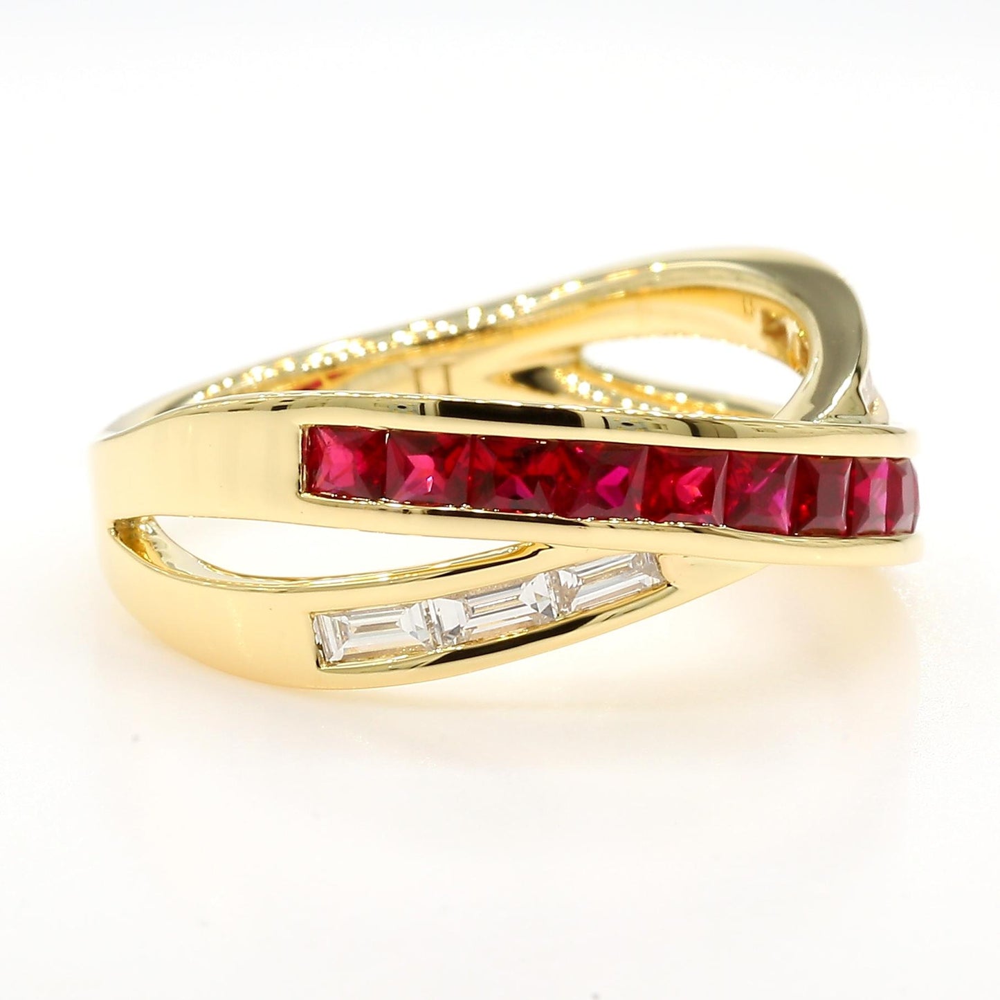 Natural Princess Cut Ruby and White Diamond 1.14 Carat TW Gold Cocktail Ring