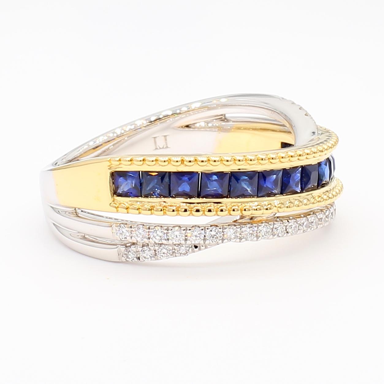 Natural Blue Princess Sapphire and Diamond 1.03 Carat TW Gold Cocktail Ring