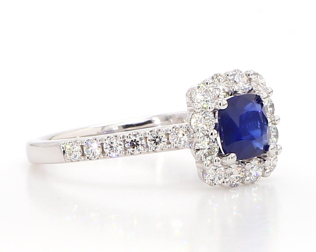 Natural Blue Cushion Sapphire and White Diamond 1.86 Carat TW Gold Cocktail Ring