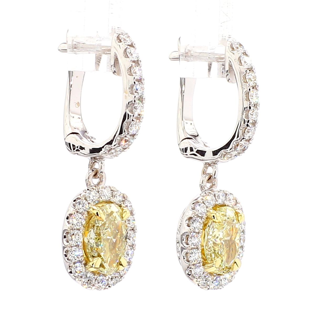 GIA Certified Natural Yellow Oval Diamond 2.08 Carat TW Gold Drop Earrings