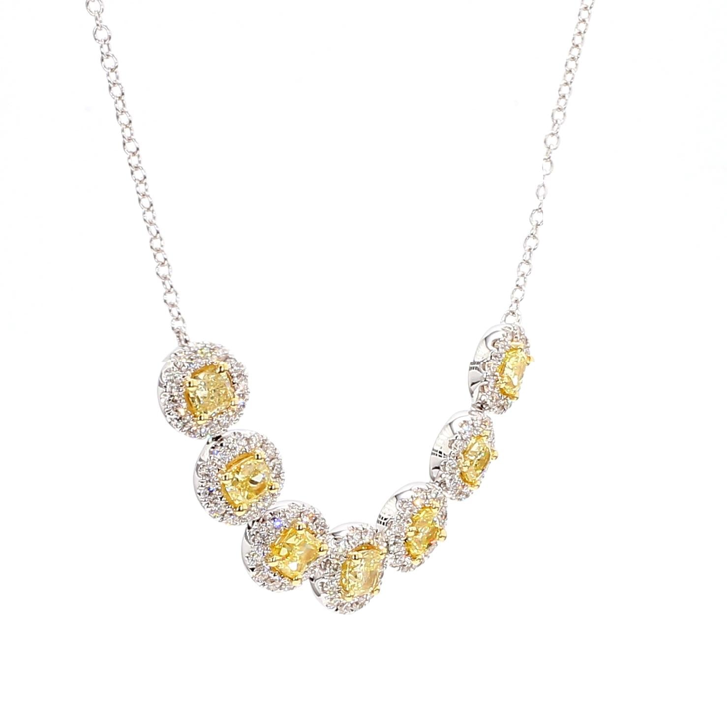 Natural Yellow Cushion Diamond 2.81 Carat TW Gold Drop Necklace