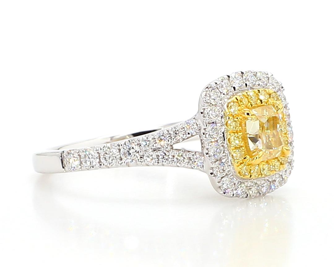 GIA Certified Natural Yellow Cushion Diamond 1.15 Carat TW Gold Cocktail Ring