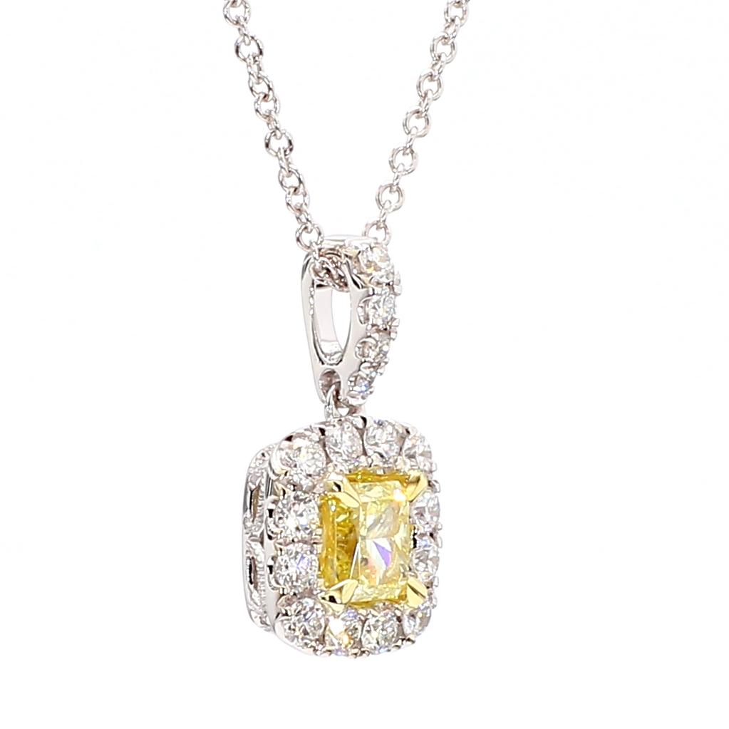 GIA Certified Natural Yellow Radiant Diamond 0.74 Carat TW Gold Drop Pendant