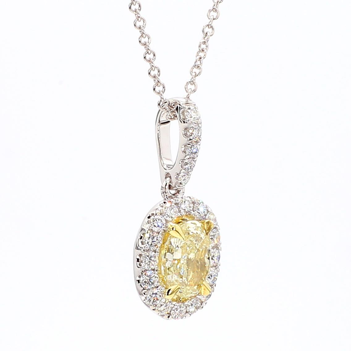 GIA Certified Natural Yellow Oval Diamond 1.05 Carat TW Gold Drop Pendant