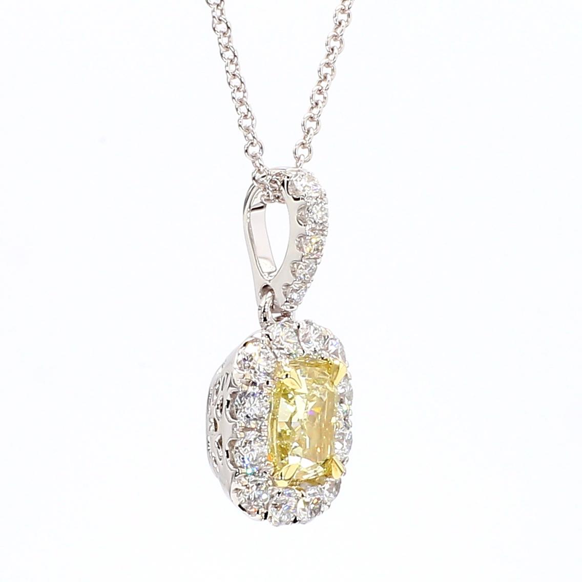 GIA Certified Natural Yellow Cushion Diamond 1.28 Carat TW Gold Drop Pendant