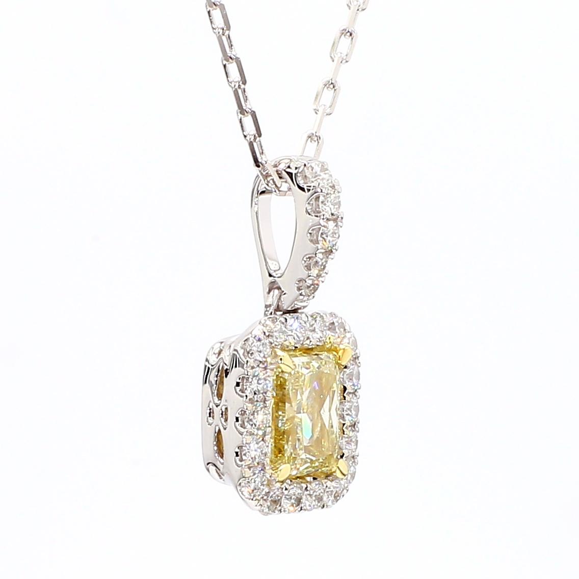 GIA Certified Natural Yellow Radiant Diamond 1.39 Carat TW Gold Drop Pendant