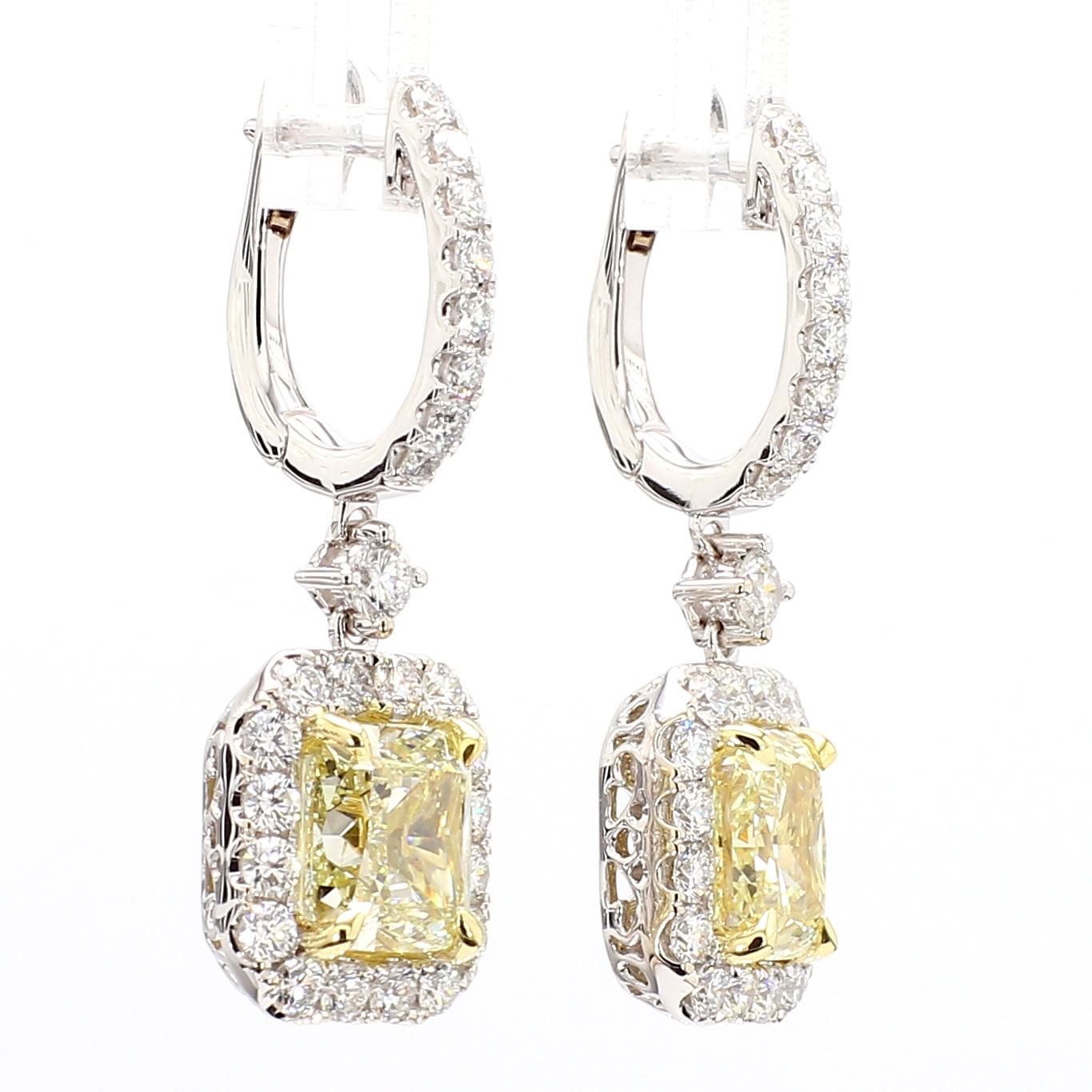 GIA Certified Natural Yellow Cushion Diamond 5.37 Carat TW Gold Drop Earrings