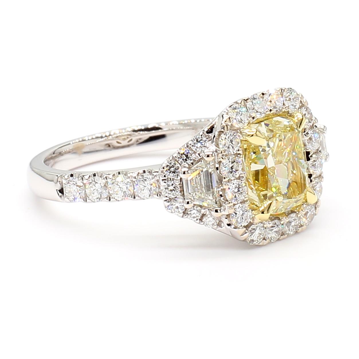 GIA Certified Natural Yellow Cushion Diamond 2.75 Carat TW Gold Cocktail Ring