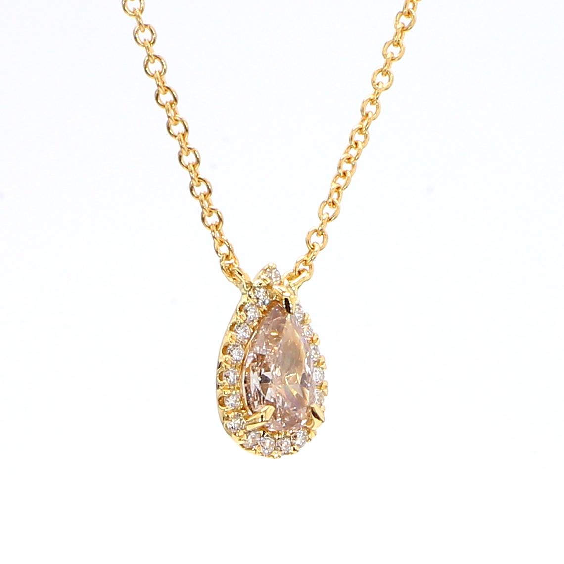 GIA Certified Natural Brown Pear Diamond 0.71 Carat TW Gold Necklace