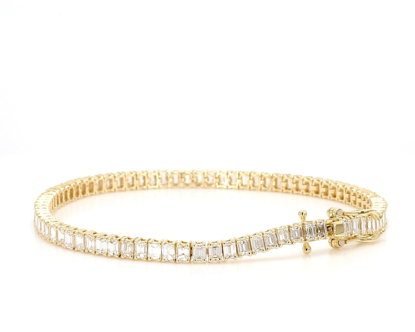 Natural White Emerald Diamond 6.48 Carat TW Yellow Gold Tennis Bracelet