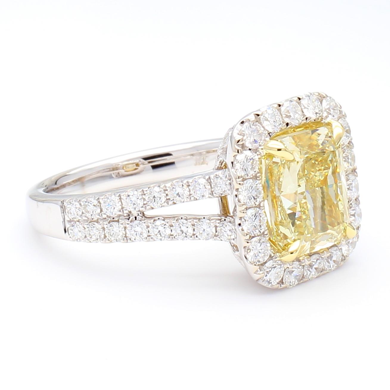 GIA Certified Natural Yellow Radiant Diamond 3.96 Carat TW Gold Cocktail Ring