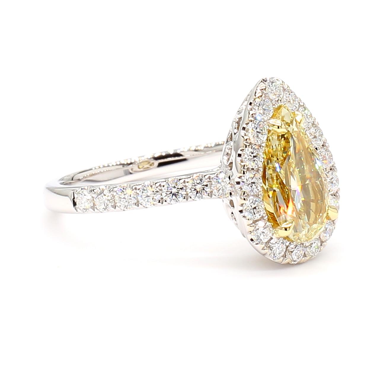 GIA Certified Natural Yellow Pear Diamond 1.69 Carat TW Gold Cocktail Ring