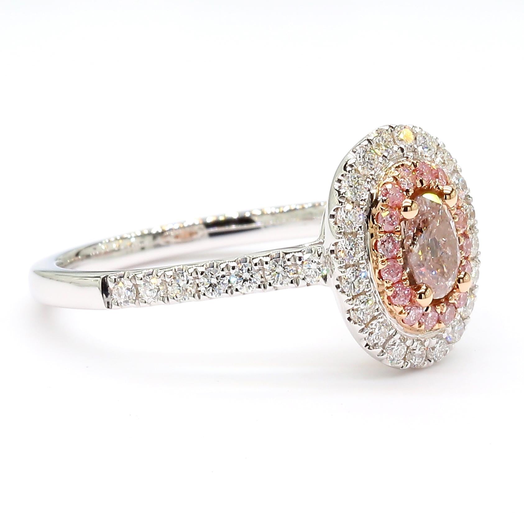 GIA Certified Natural Pink Oval Diamond 0.71 Carat TW Gold Cocktail Ring