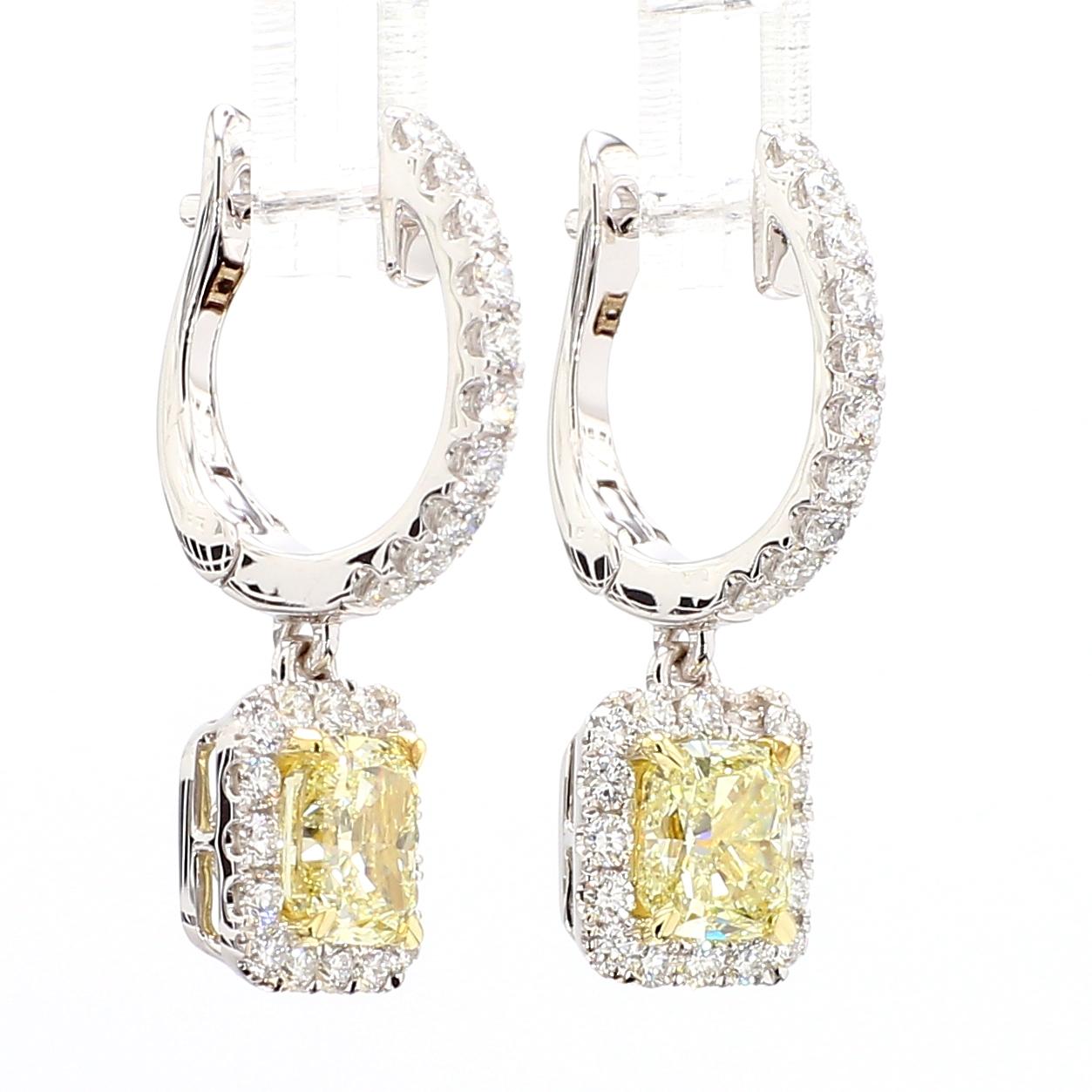 GIA Certified Natural Yellow Cushion Diamond 2.89 Carat TW Gold Drop Earrings