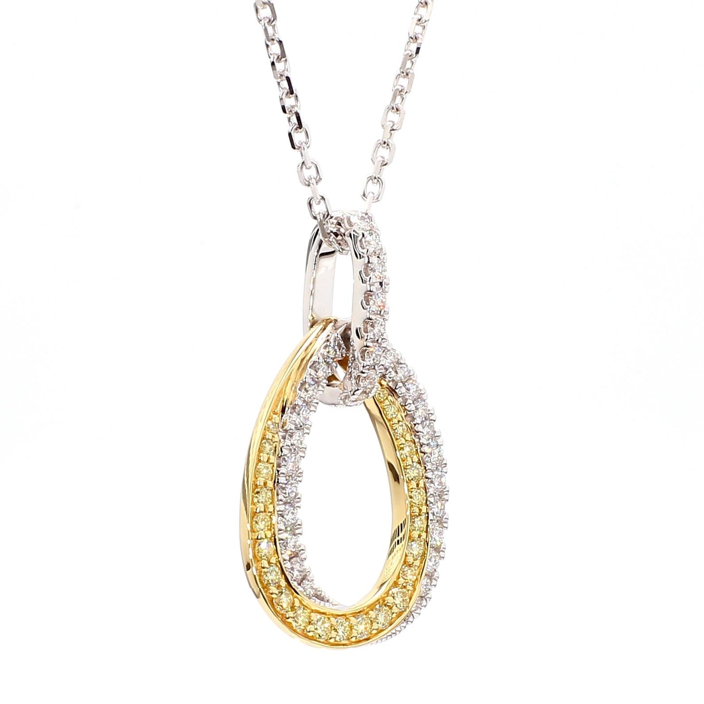 Natural Yellow Round and White Diamond .55 Carat TW Gold Drop Pendant