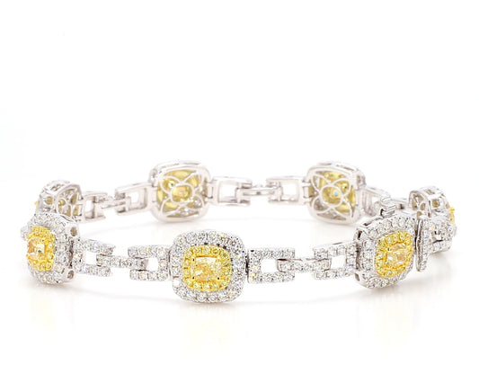 Natural Yellow Cushion Diamond 5.61 Carat TW Gold Tennis Bracelet