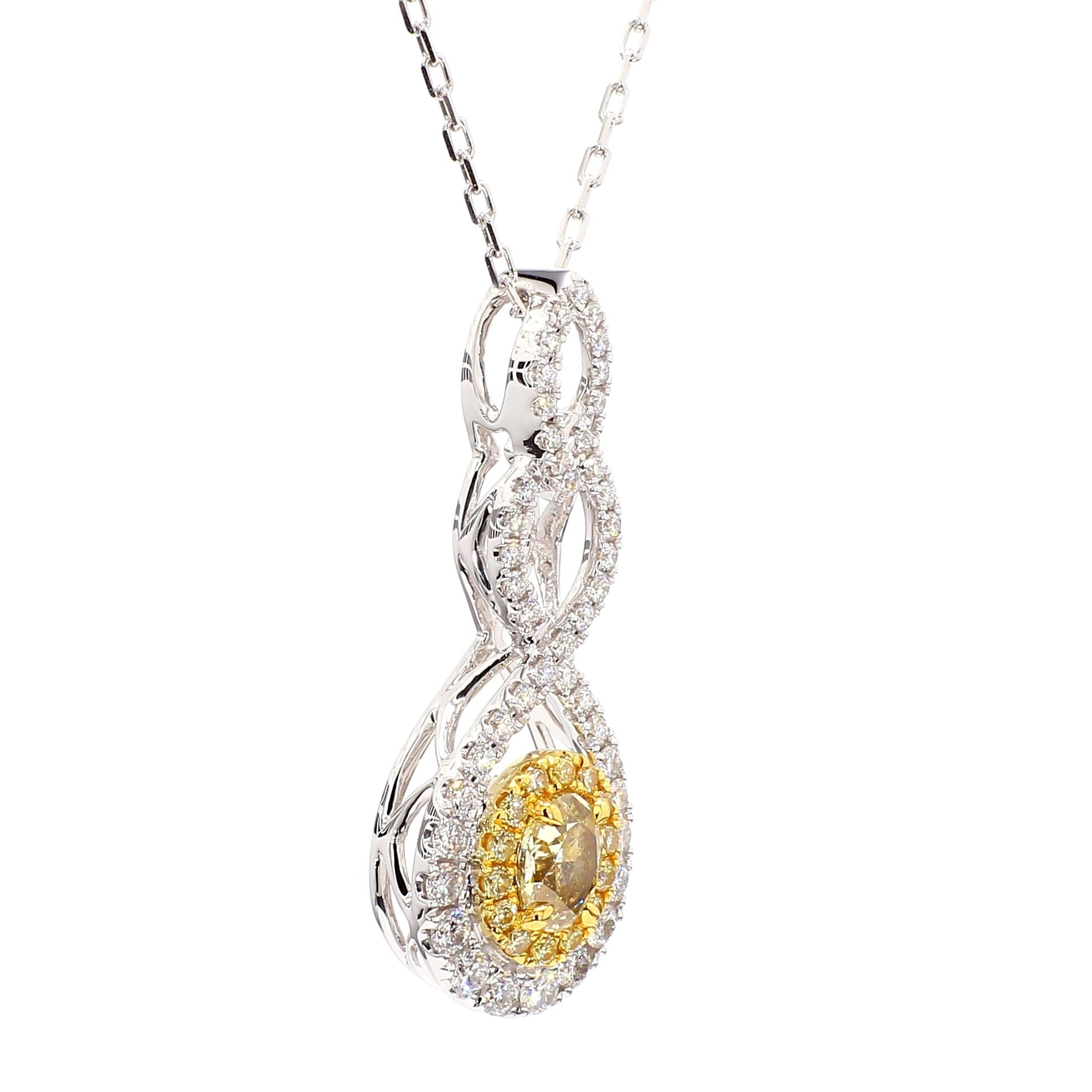 GIA Certified Natural Yellow Oval Diamond 1.27 Carat TW Gold Drop Pendant