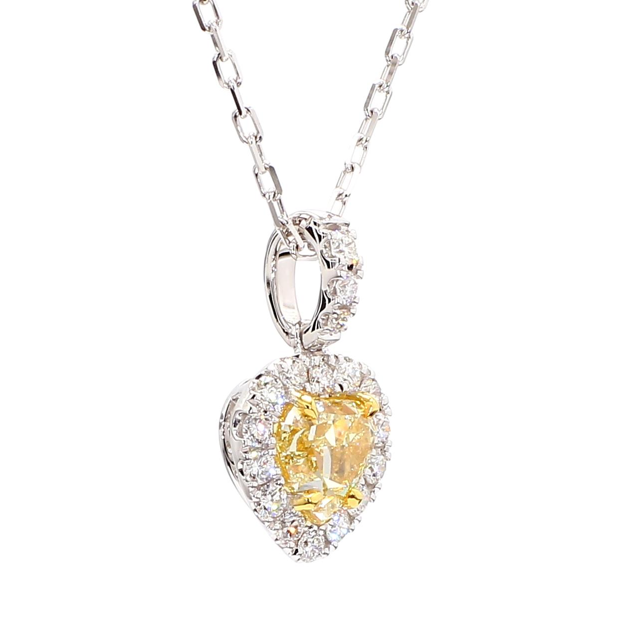 GIA Certified Natural Yellow Heart Diamond 1.29 Carat TW Gold Drop Pendant