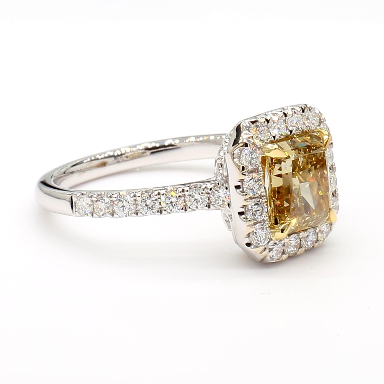 GIA Certified Natural Yellow Radiant Diamond 2.04 Carat TW Gold Cocktail Ring