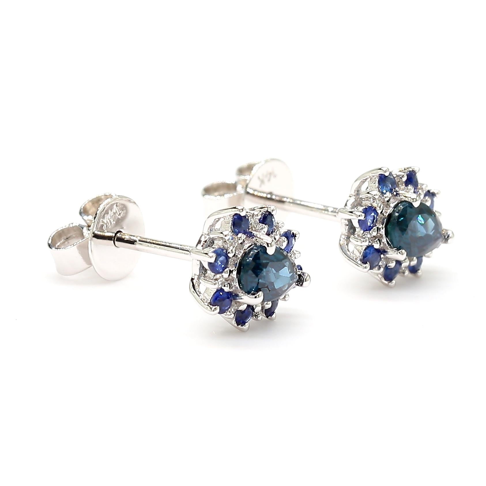 Natural Blue Pear Sapphire and White Diamond 0.82 Carat TW Gold Stud Earrings