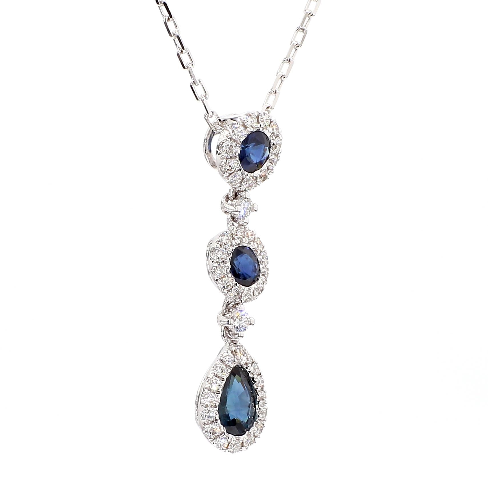 Natural Blue Sapphire and White Diamond 1.14 Carat TW Gold Drop Pendant