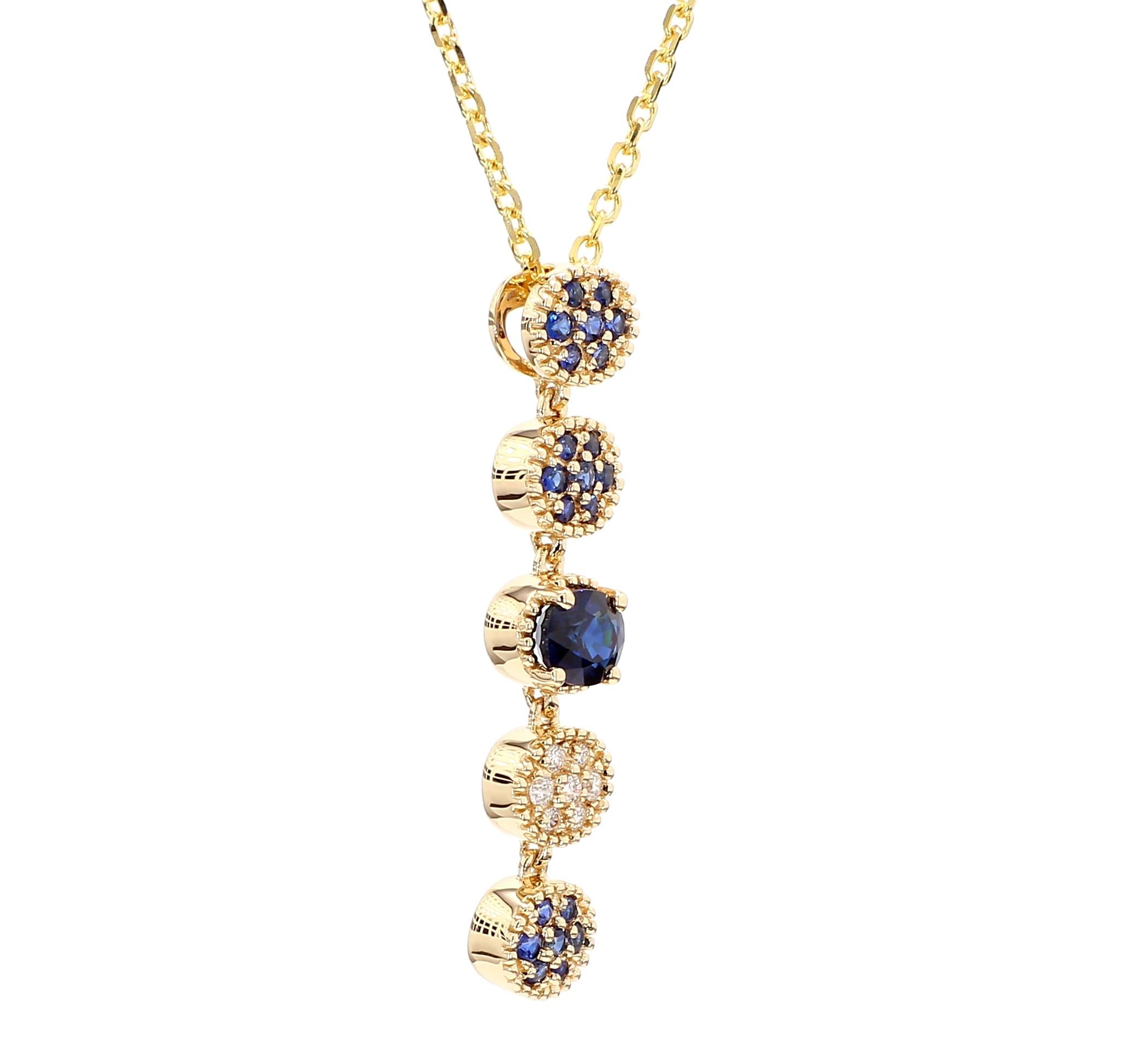 Natural Blue Oval Sapphire and White Diamond 0.93 Carat TW Gold Drop Pendant