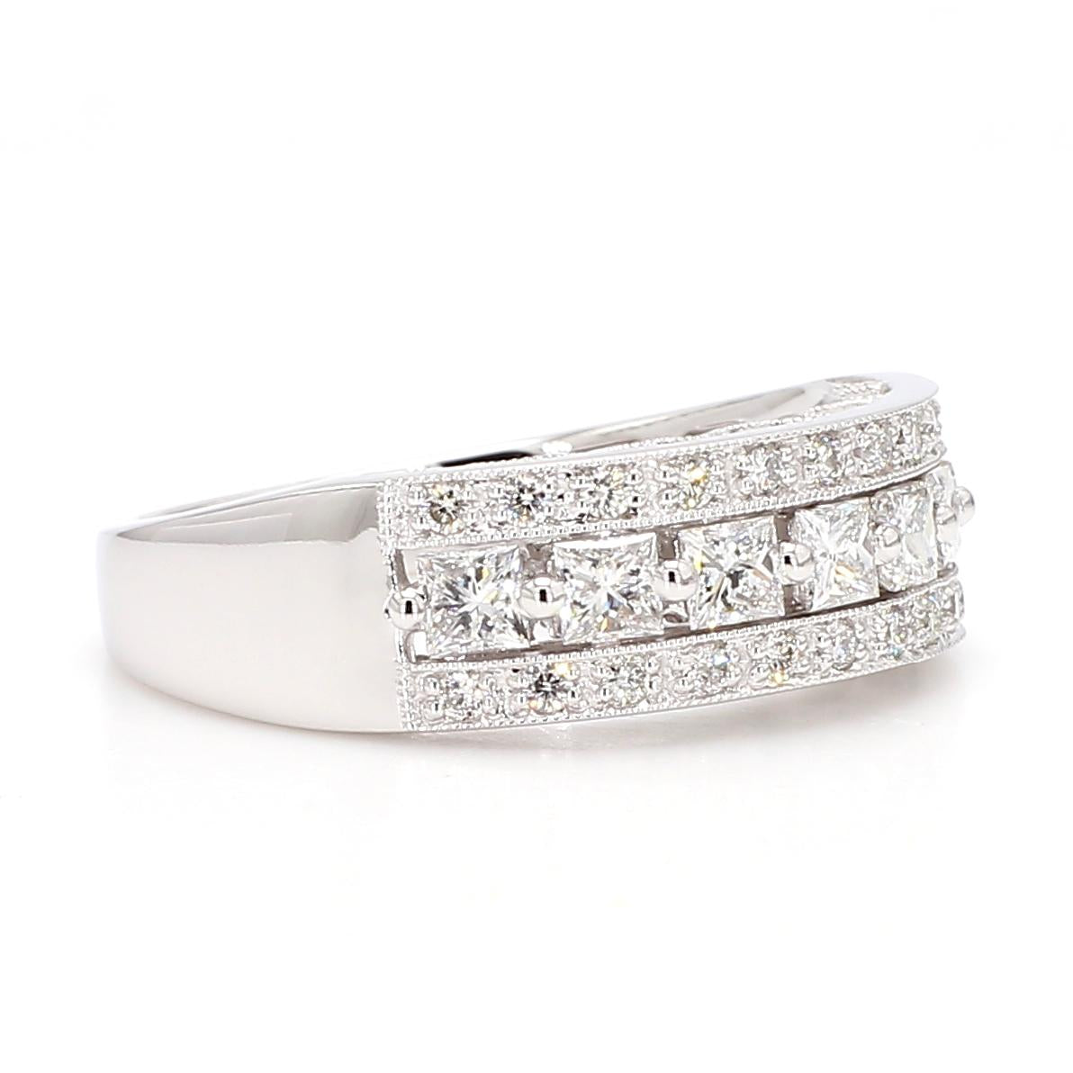 Natural White Princess Diamond 0.86 Carat TW Gold Cocktail Band