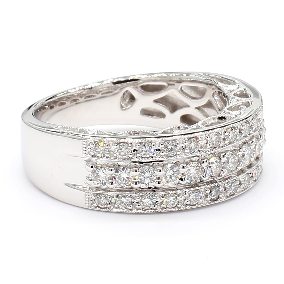 Natural White Round Diamond 0.72 Carat TW White Gold Cocktail Band