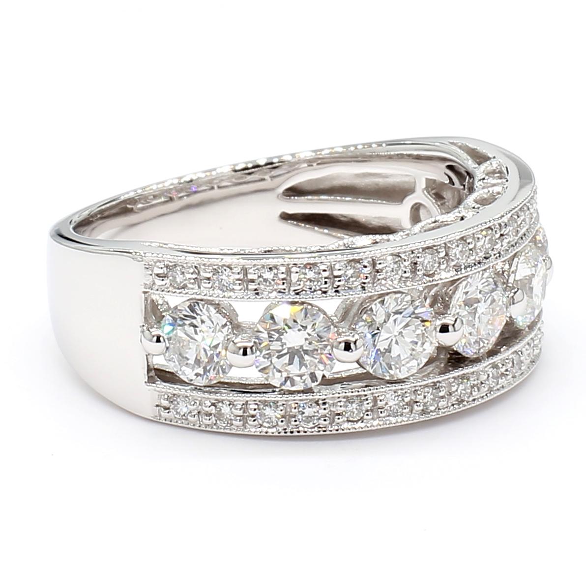 Natural White Round Diamond 1.69 Carat TW White Gold Cocktail Band