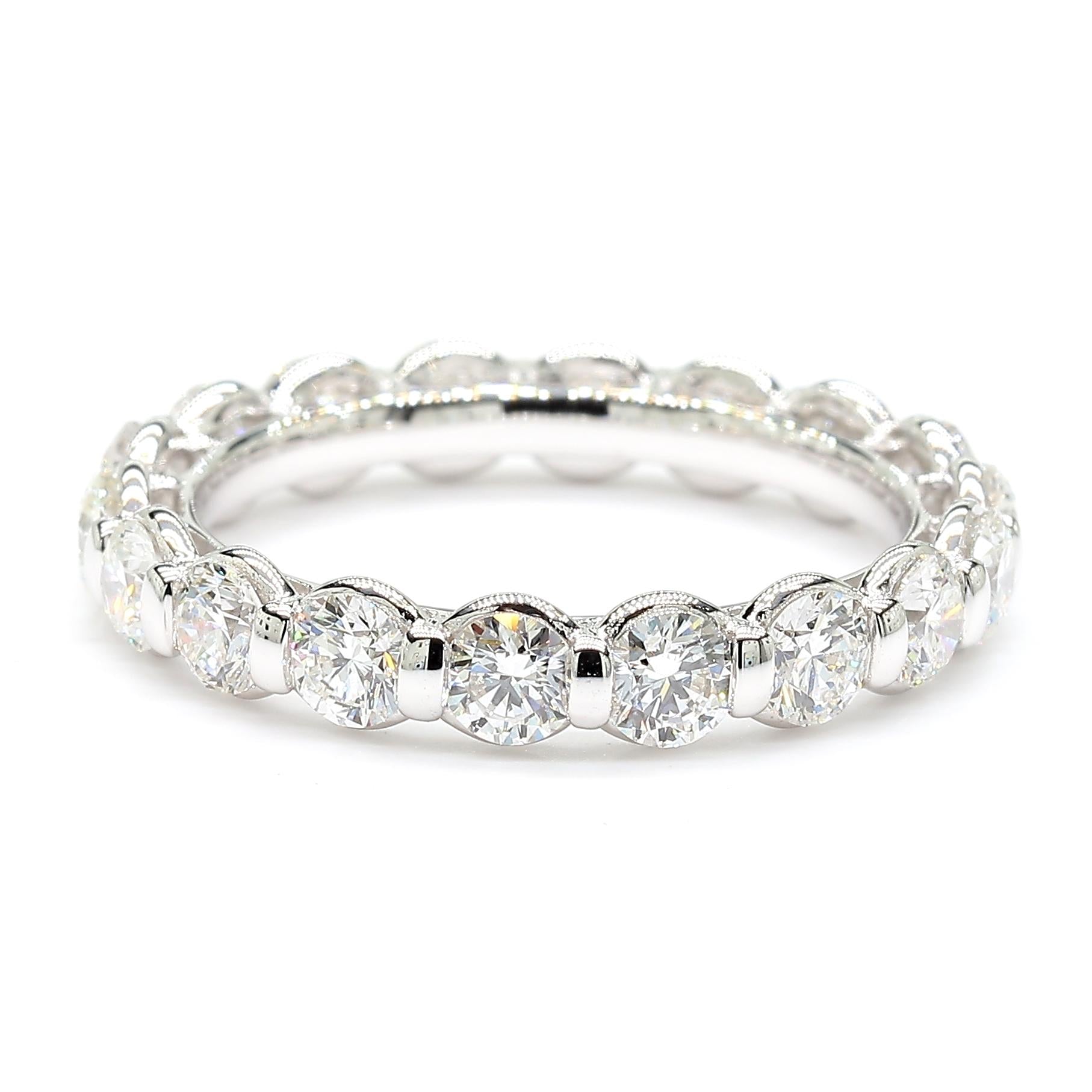 Natural White Round Diamond 2.51 Carat TW White Gold Eternity Band