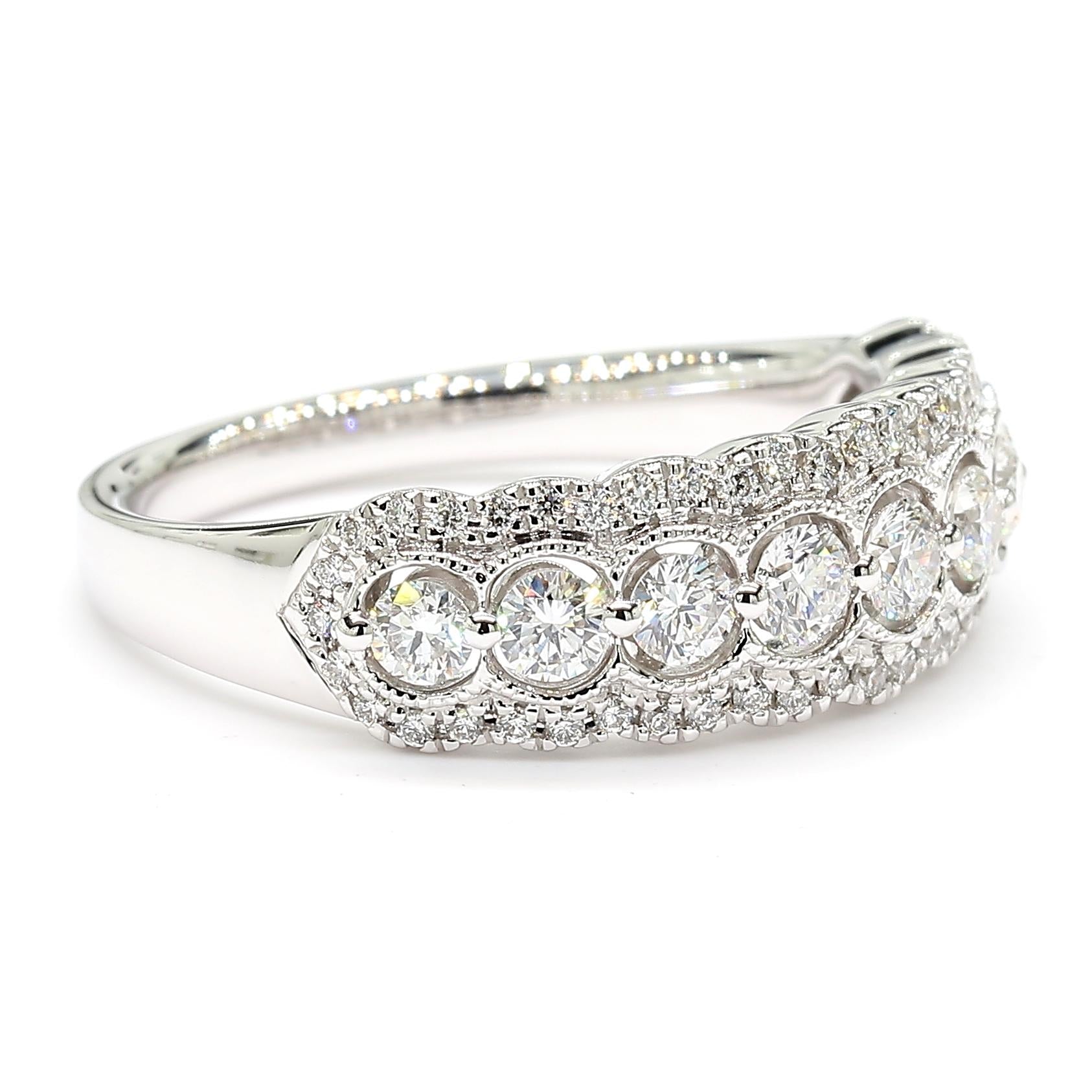 Natural White Round Diamond 0.74 Carat TW White Gold Cocktail Band