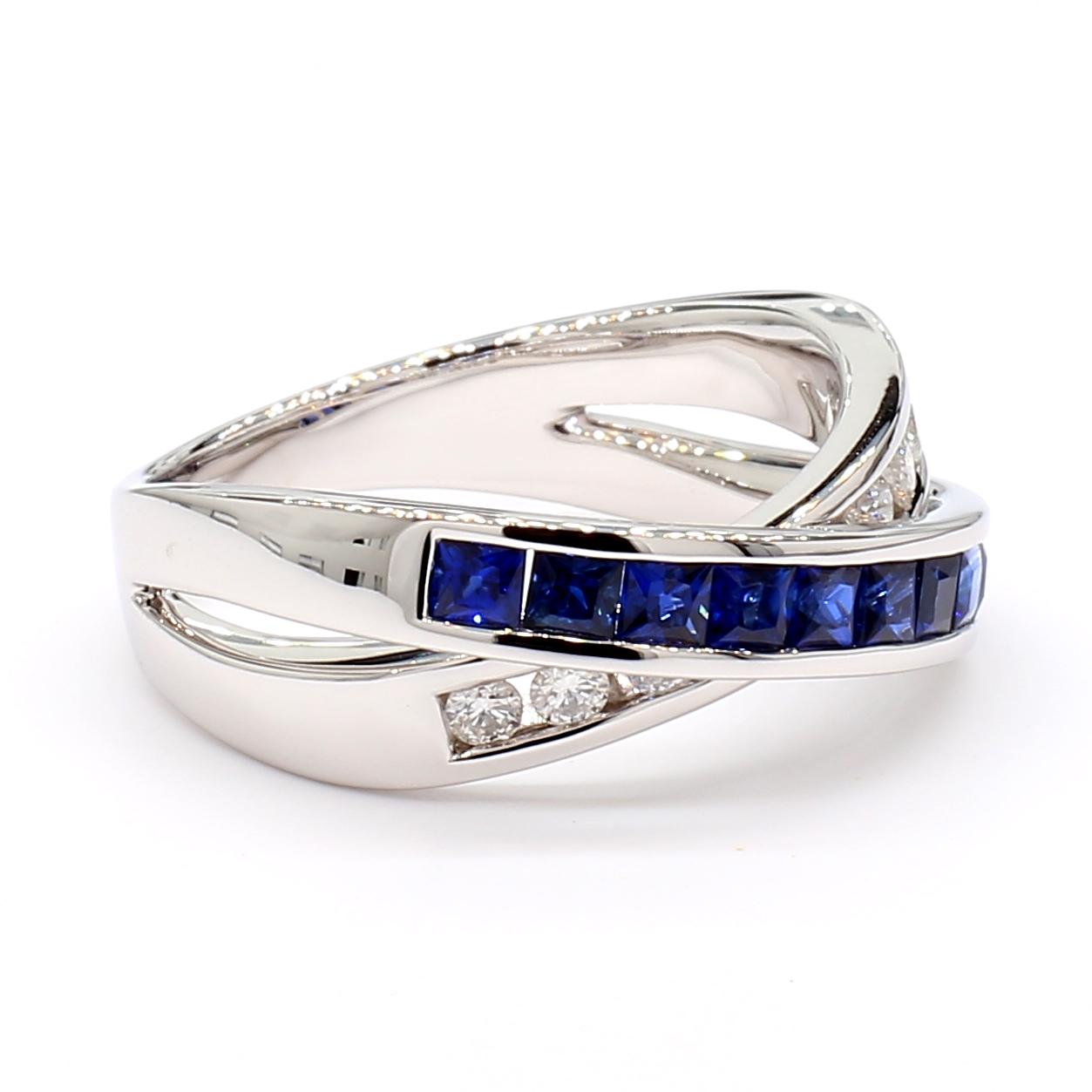 Natural Blue Princess Sapphire and Diamond 1.15 Carat TW Gold Cocktail Band