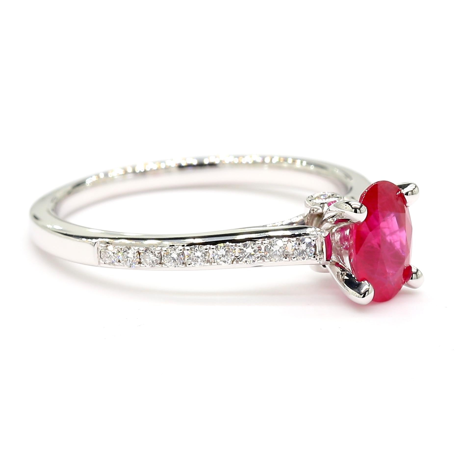 Natural Red Oval Ruby and White Diamond 1.06 Carat TW Gold Cocktail Ring