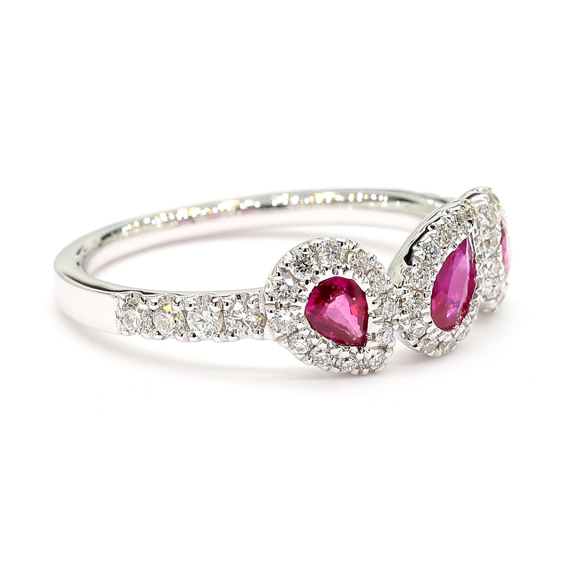 Natural Red Pear Ruby and White Diamond 1.10 Carat TW Gold Cocktail Ring