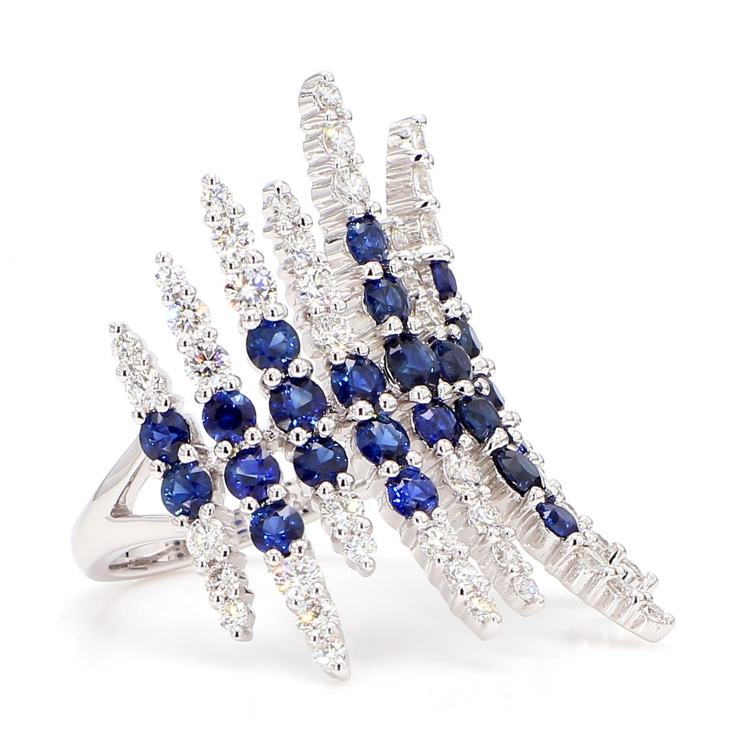 Natural Blue Round Sapphire and White Diamond 3.55 Carat TW Gold Cocktail Ring