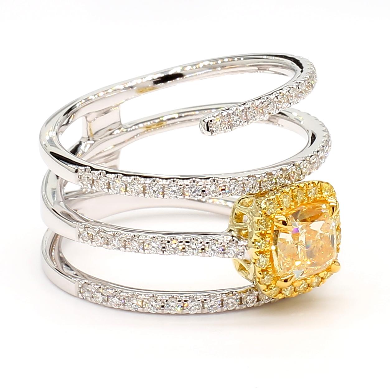 GIA Certified Natural Yellow Cushion Diamond 1.46 Carat TW Gold Cocktail Ring