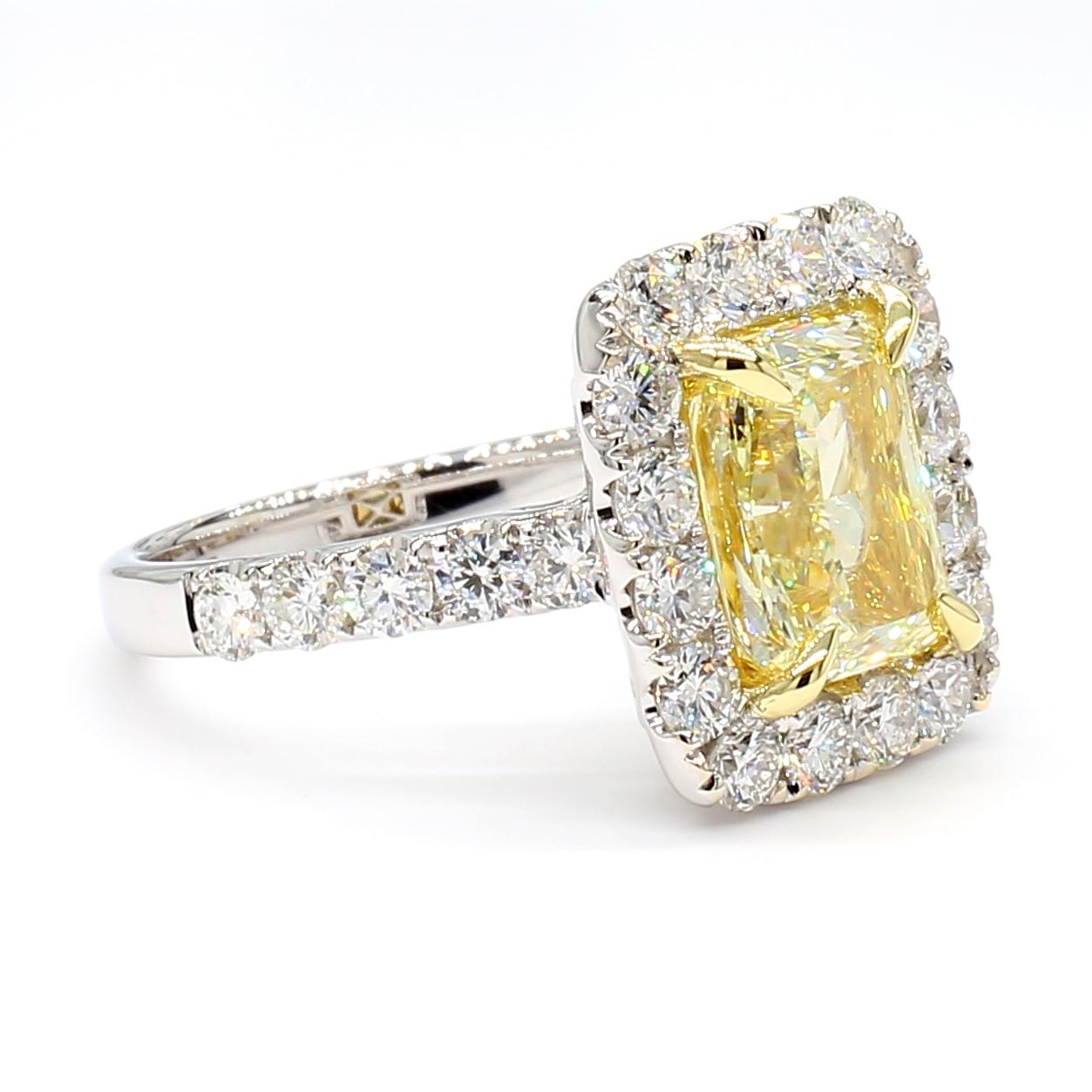 GIA Certified Natural Yellow Radiant Diamond 4.50 Carat TW Gold Cocktail Ring