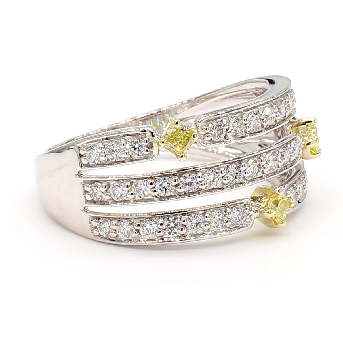 Natural Yellow Radiant Diamond 0.66 Carat TW Gold Cocktail Ring