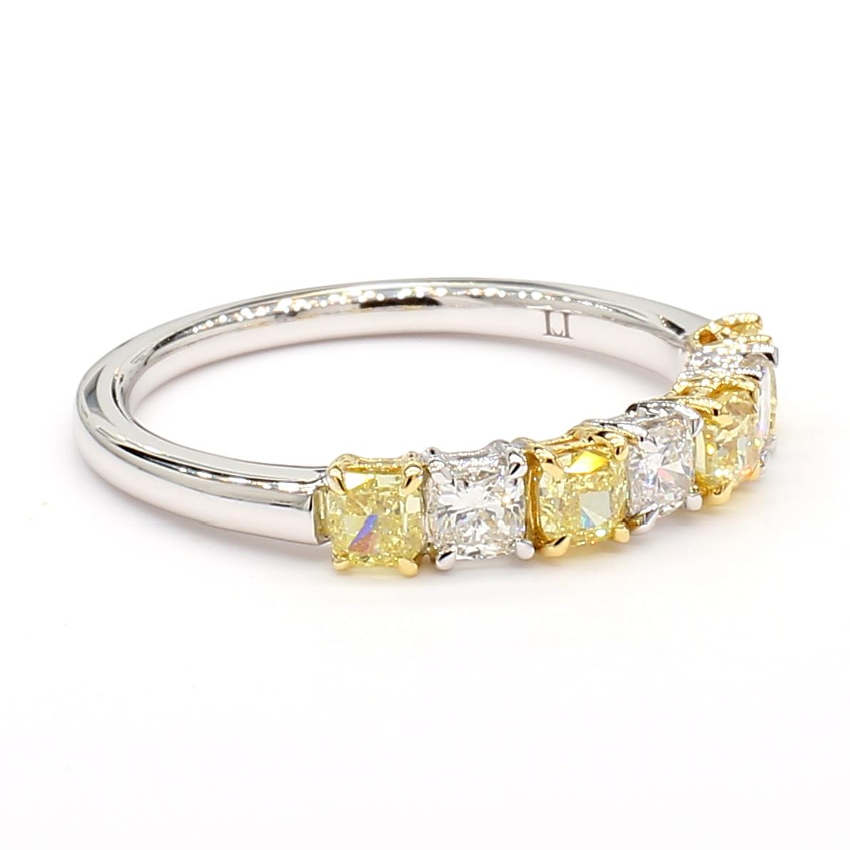 Natural Yellow Radiant Diamond 1.12 Carat TW Platinum Wedding Band