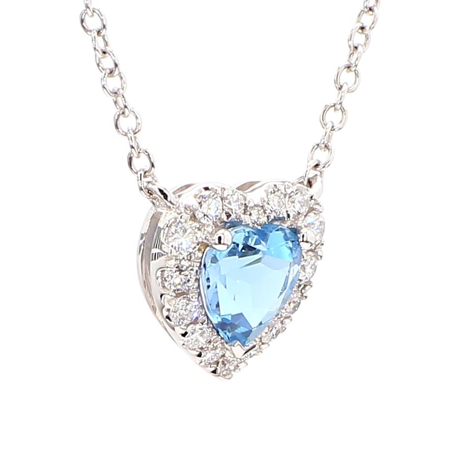 Natural Aquamarine Heart Diamond 0.98 Carat TW Gold Drop Necklace