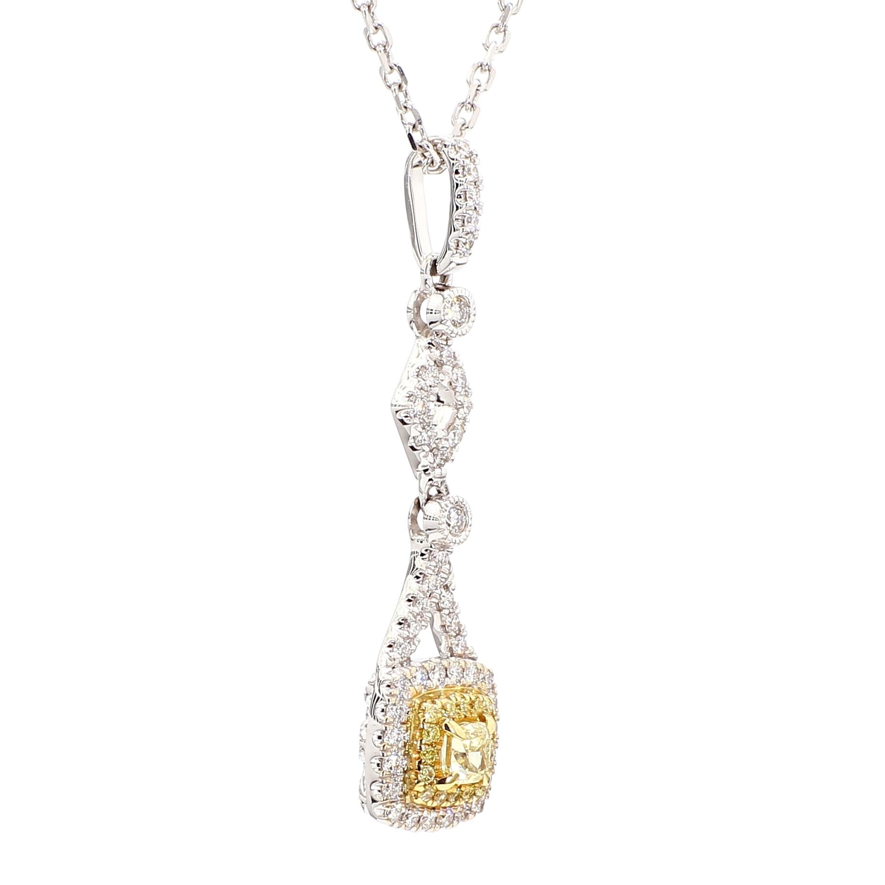 Natural Yellow Cushion Diamond 0.51 Carat TW Gold Drop Pendant