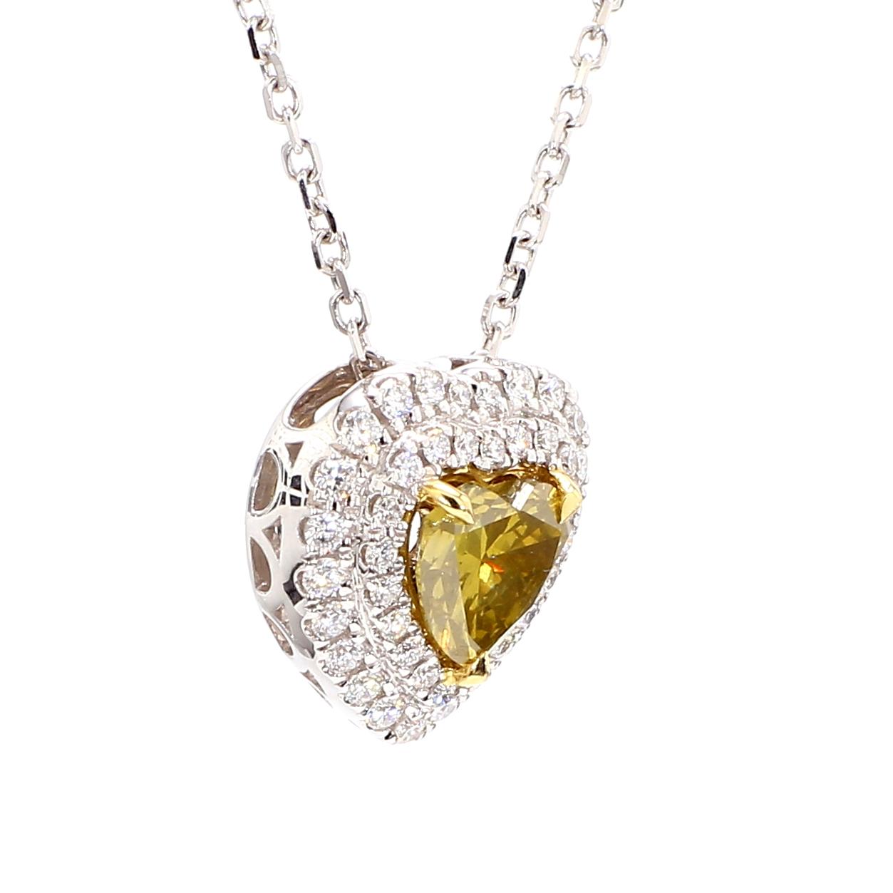 GIA Certified Natural Yellow Heart Diamond 1.52 Carat TW Gold Drop Pendant