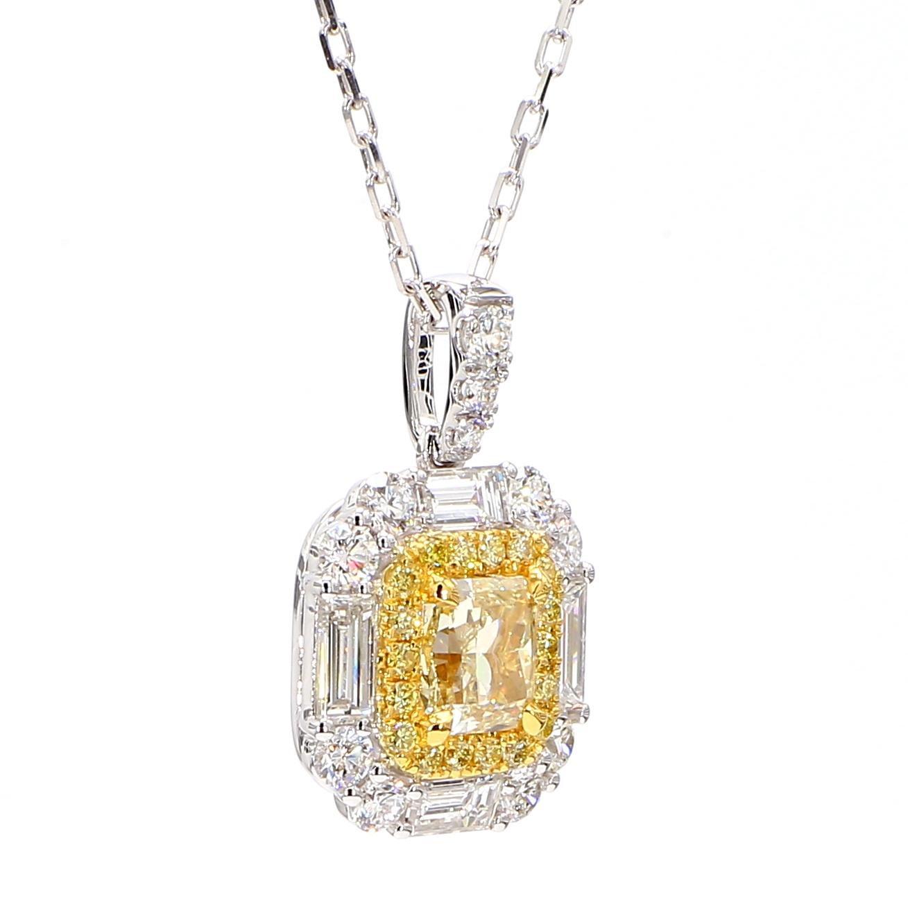 GIA Certified Natural Yellow Radiant Diamond 2.15 Carat TW Gold Drop Pendant