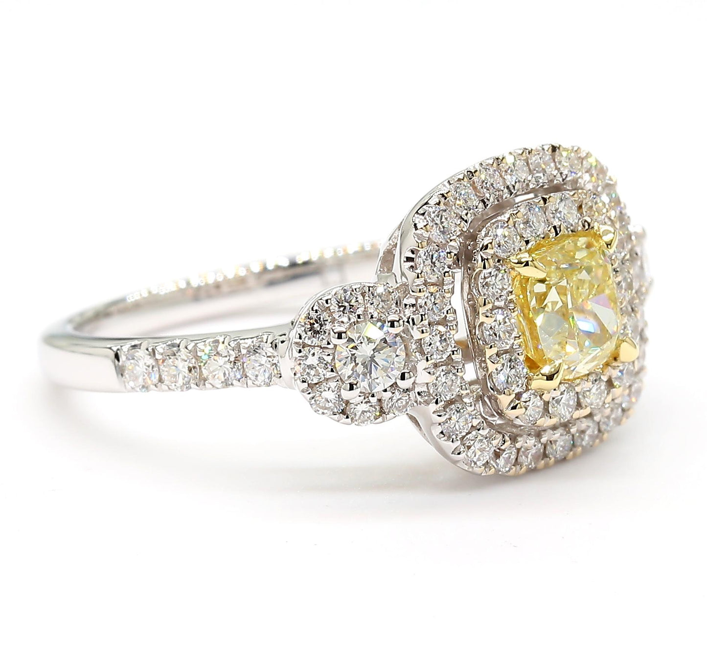 Natural Yellow Cushion Diamond 1.49 Carat TW Gold Cocktail Ring