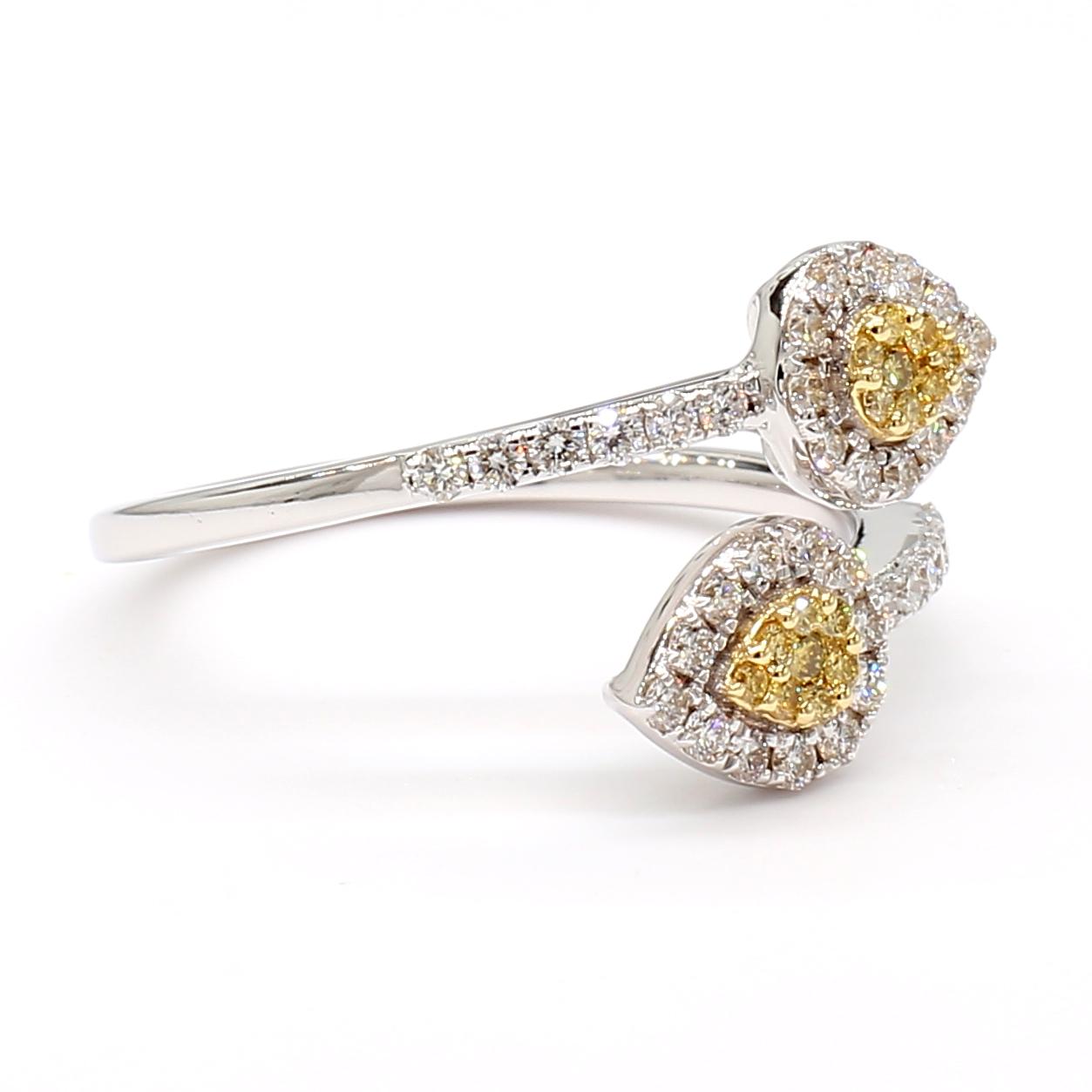 Natural Yellow Round and White Diamond .45 Carat TW Gold Cocktail Ring