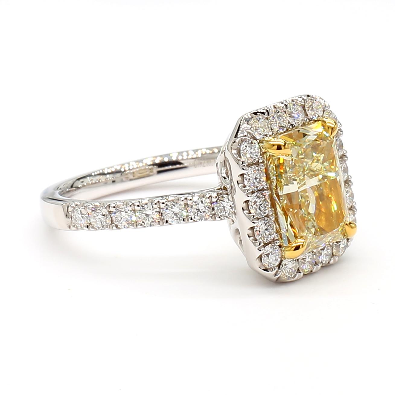 GIA Certified Natural Yellow Radiant Diamond 2.95 Carat TW Plat Cocktail Ring