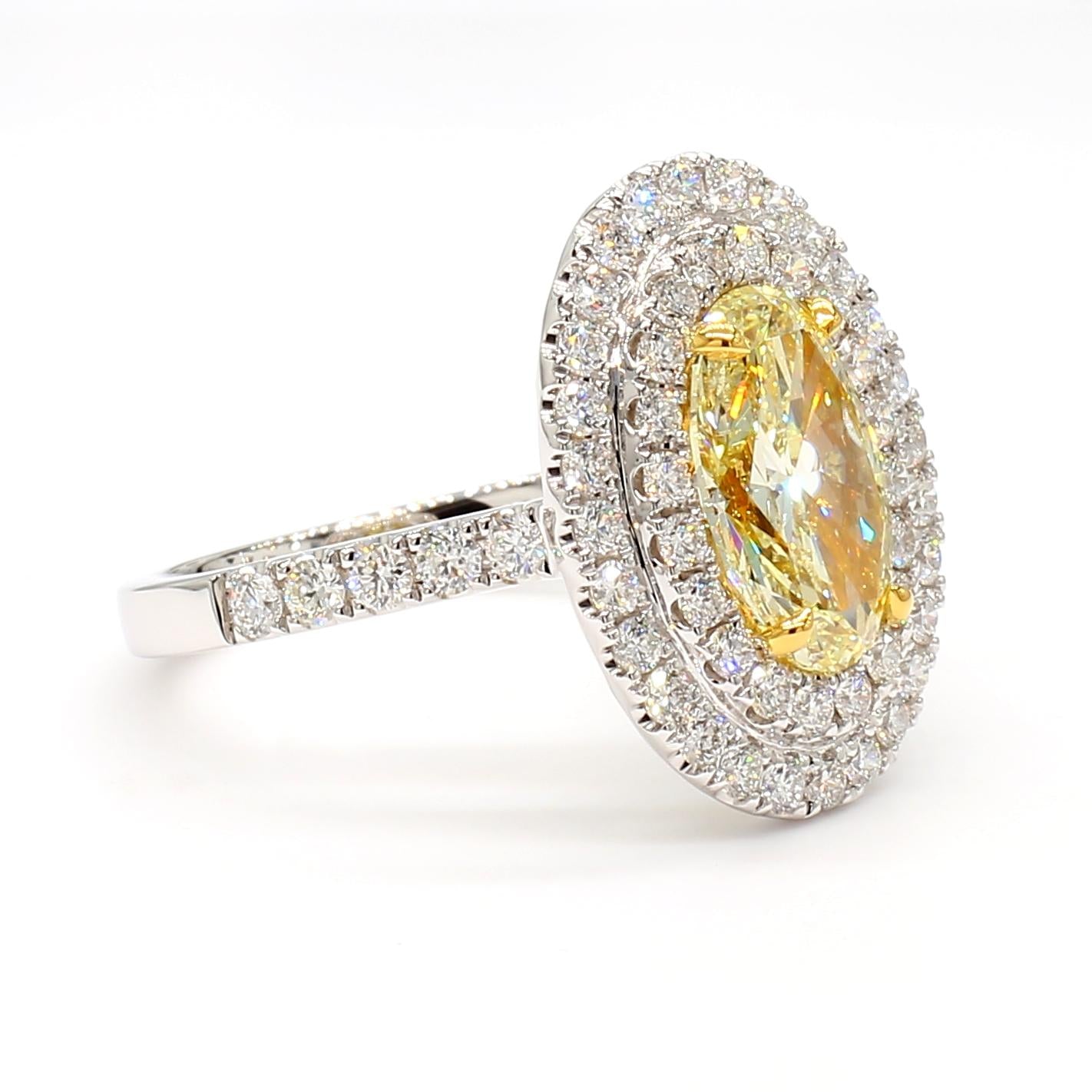 GIA Certified Natural Yellow Oval Diamond 2.99 Carat TW Gold Cocktail Ring