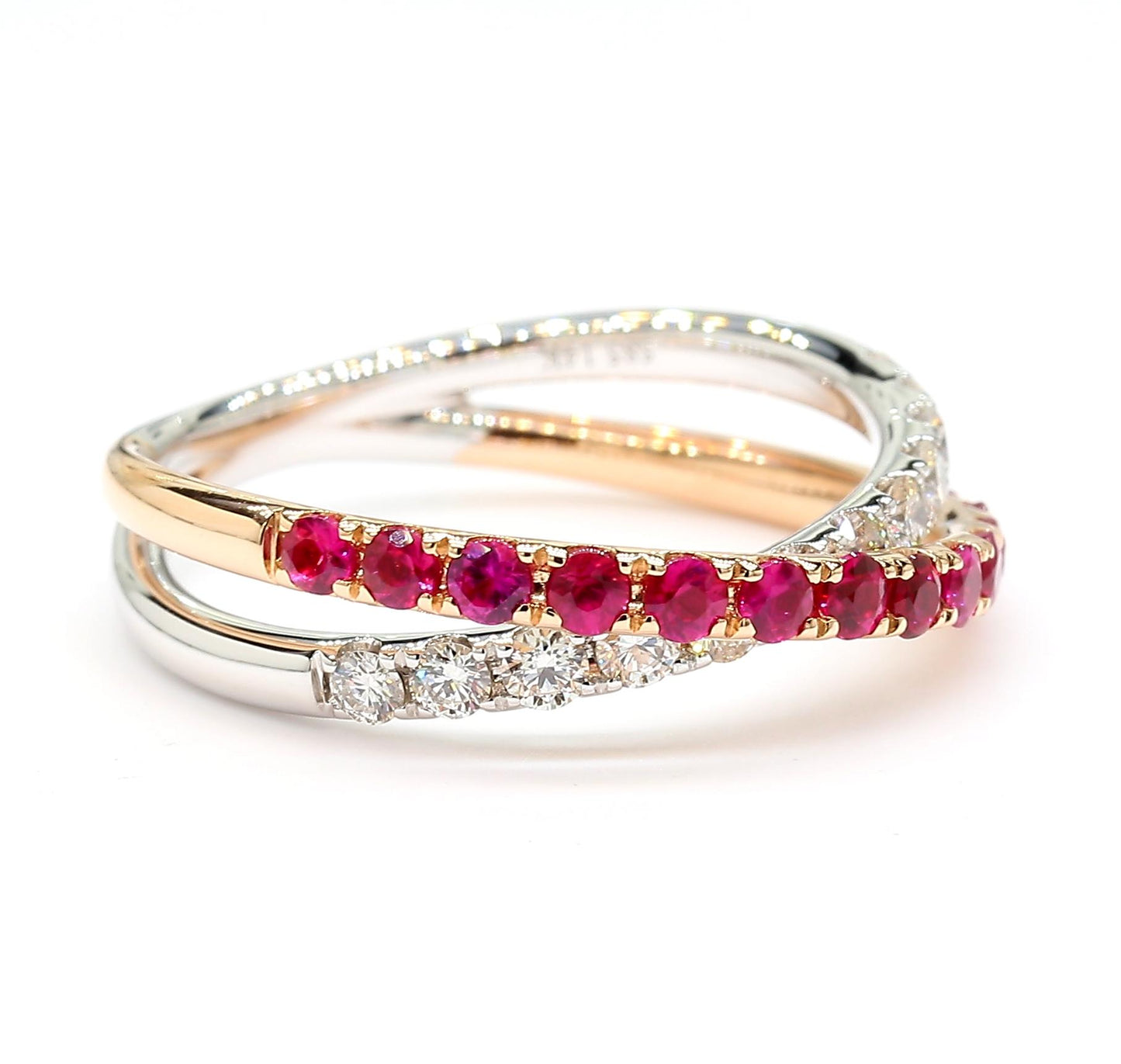 Natural Red Round Ruby and White Diamond .85 Carat TW Gold Cocktail Band