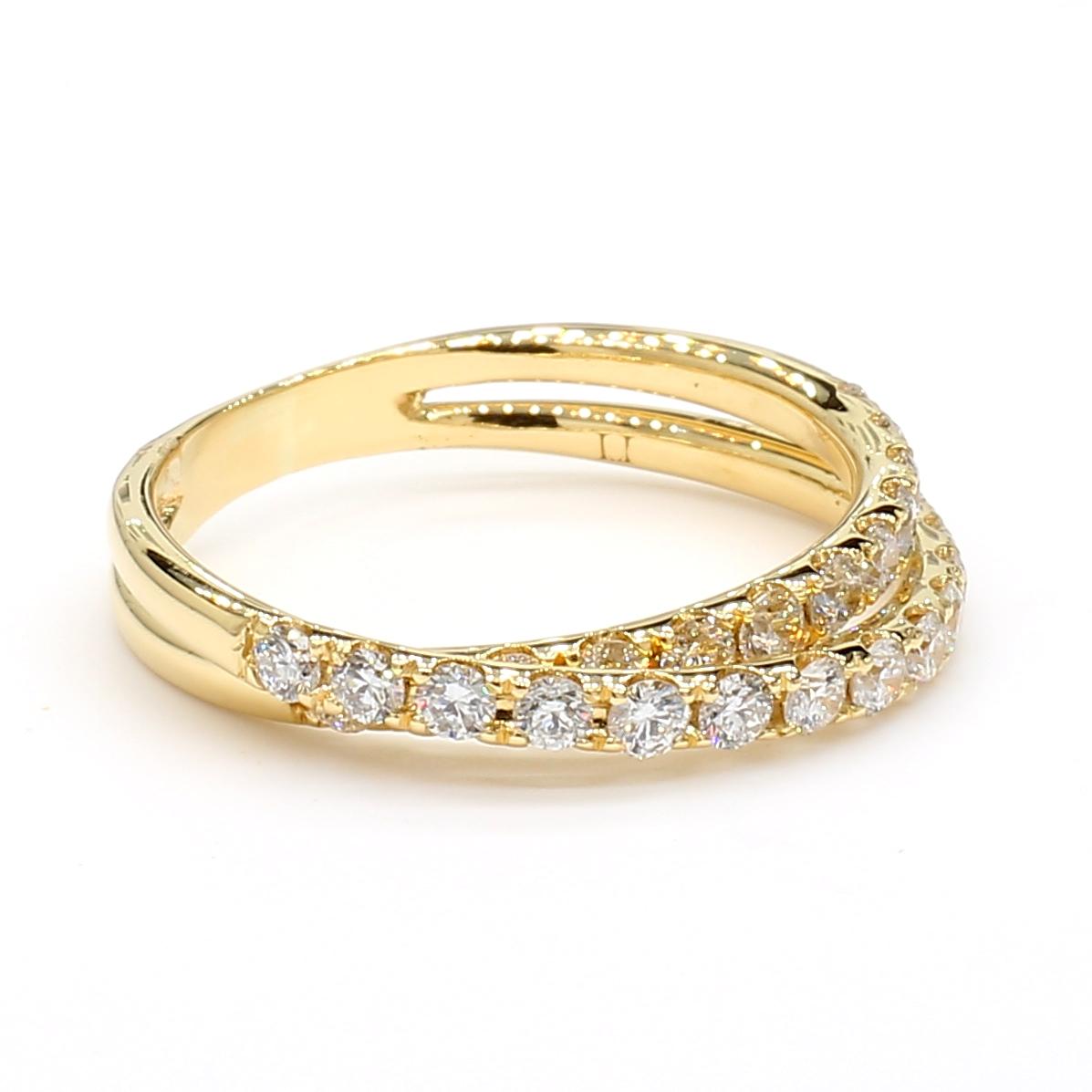 Natural White Round Diamond 0.70 Carat TW Yellow Gold Cocktail Band