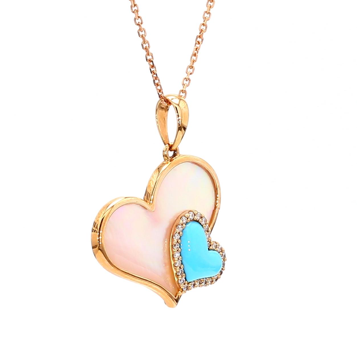 Natural Turquoise and White Diamond 1.27 Carat TW Rose Gold Pendant